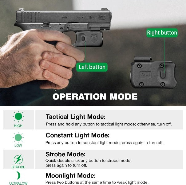 Warriorland Mini Tactical Light with Kydex Holster for Glock 17/19/21/22/23/32