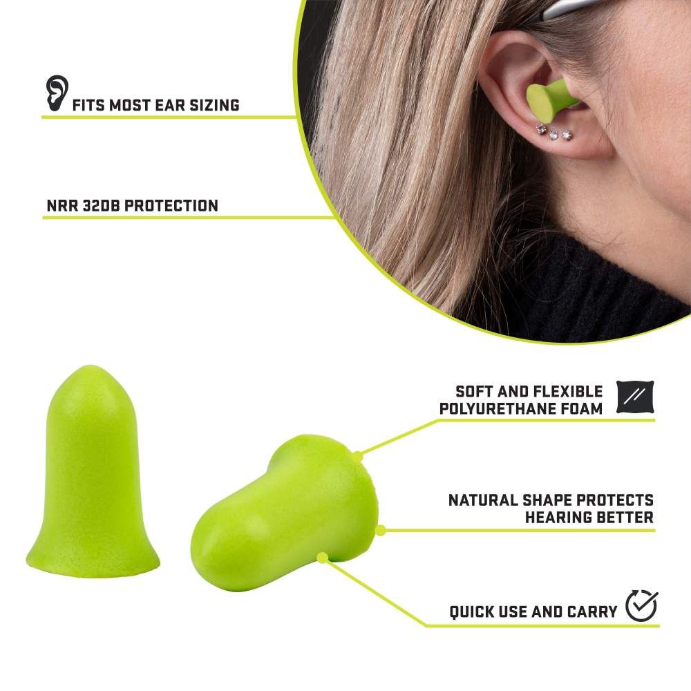 ULTRX Tapered Foam Ear Plugs, 50-Pairs Jar | Lime