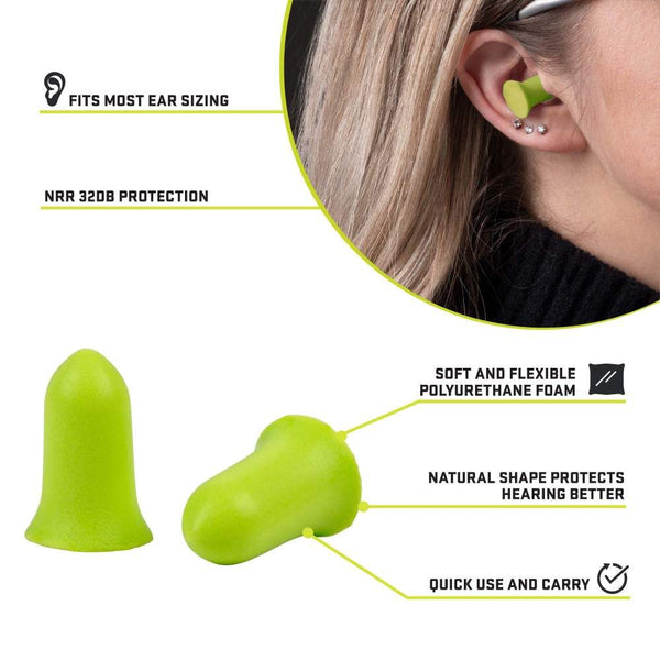 ULTRX Tapered Foam Ear Plugs, 50-Pairs Jar | Lime