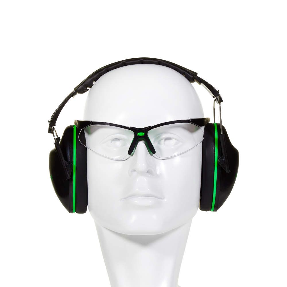 Allen Gamma Protection Earmuffs & Safety Glasses, Black/Neon Green