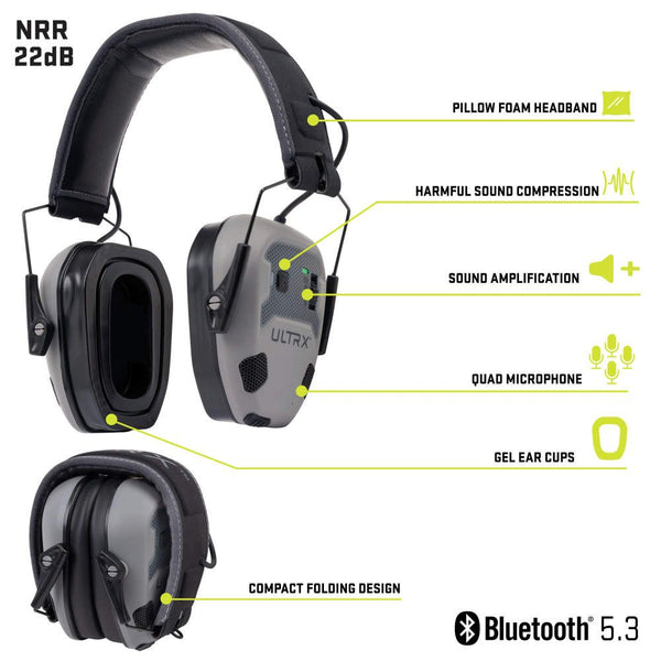 ULTRX Bionic Fuse Bluetooth Electronic Earmuff | Cement Gray