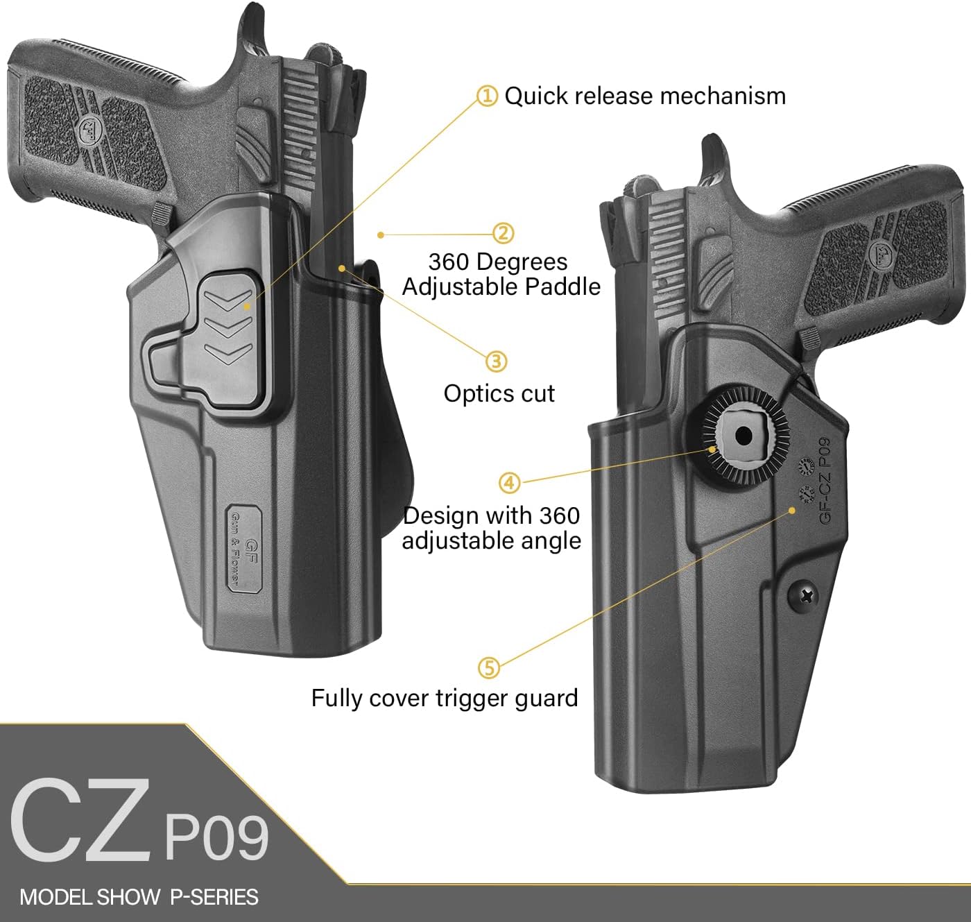 Gun & Flower Polymer OWB Holster CZ P09 | Black