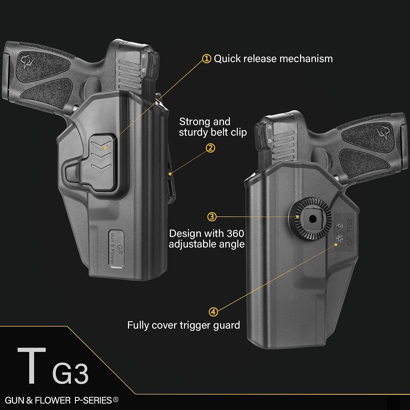 Gun & Flower Polymer OWB Holster Taurus G3 | Black