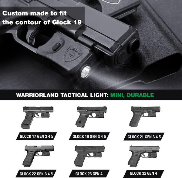 Warriorland Mini Tactical Light with Kydex Holster for Glock 17/19/21/22/23/32