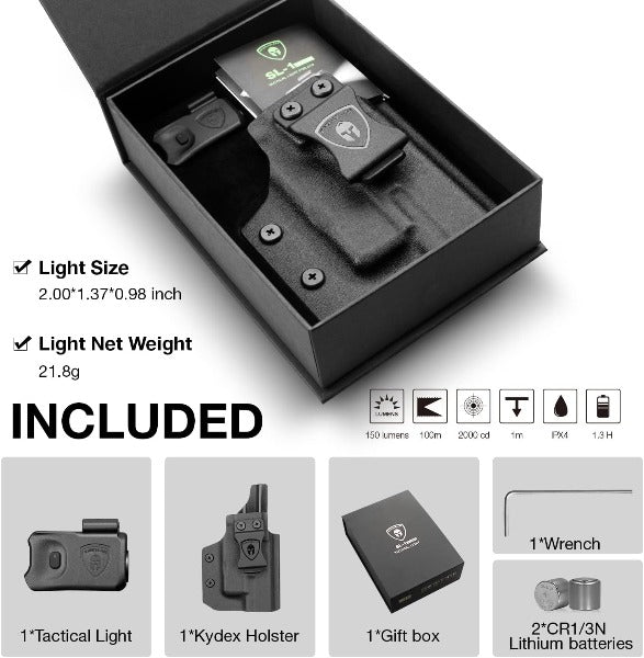 Warriorland Mini Tactical Light with Kydex Holster for Glock 17/19/21/22/23/32