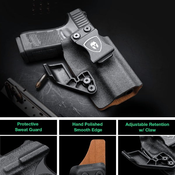 Warriorland Kydex Claw IWB w Leather Holster Glock 19/23/32 | Black