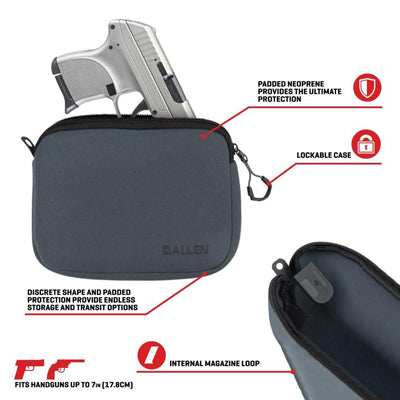 Allen Company Neoprene Pistol Pouch, Compact Handguns up to 7”, Charcoal