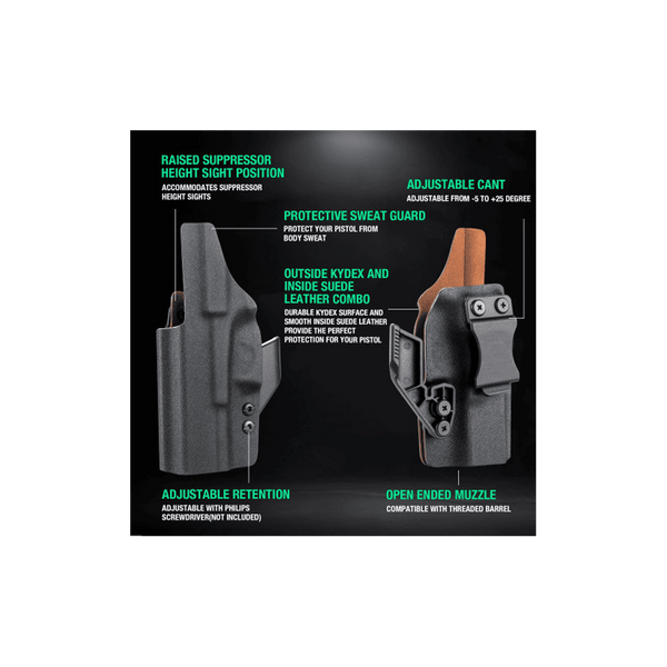 Gun & Flower Leather IWB Holster with Claw For Glock 19 