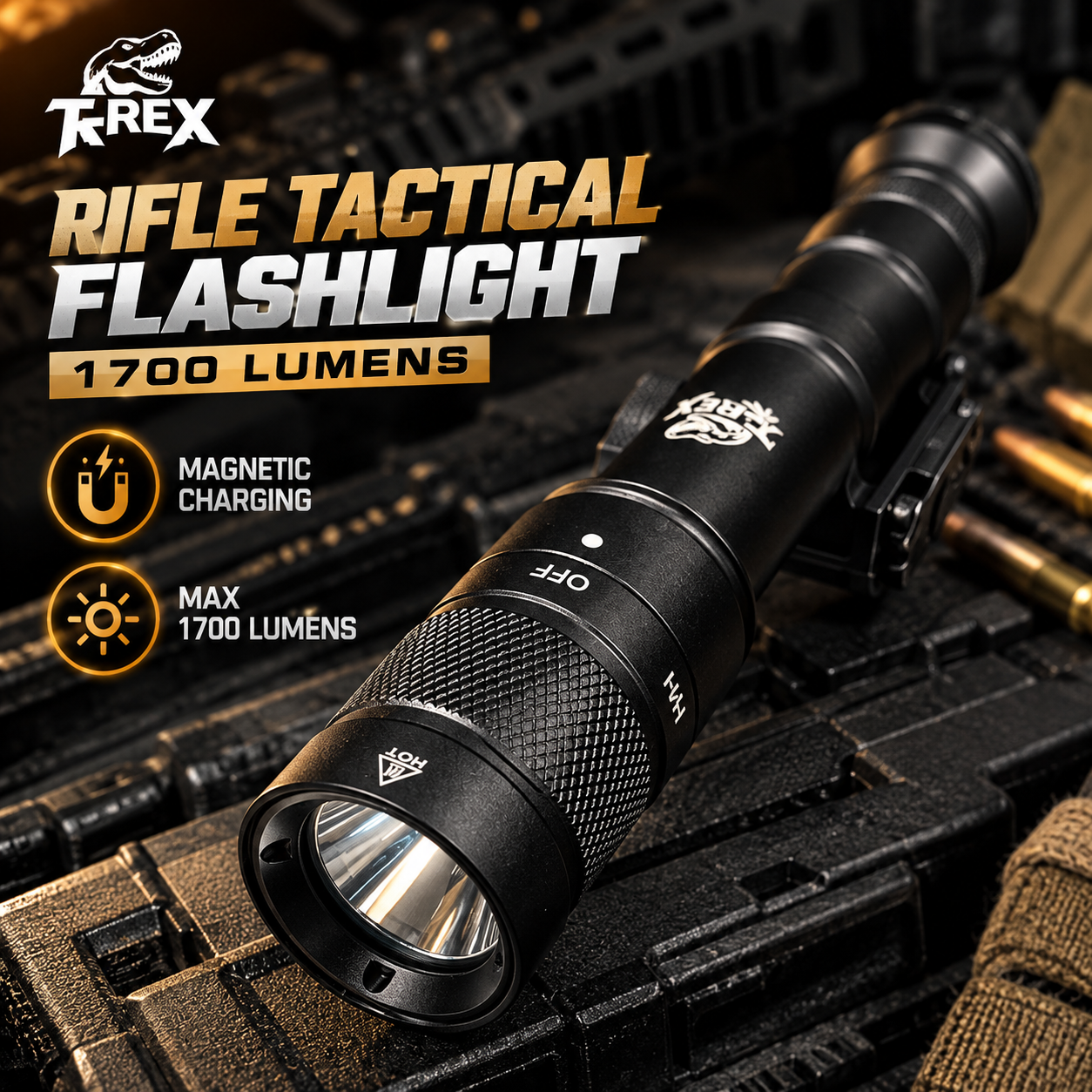 T-REX Rifle Tactical Flashlight | 1700 Lumens | Black