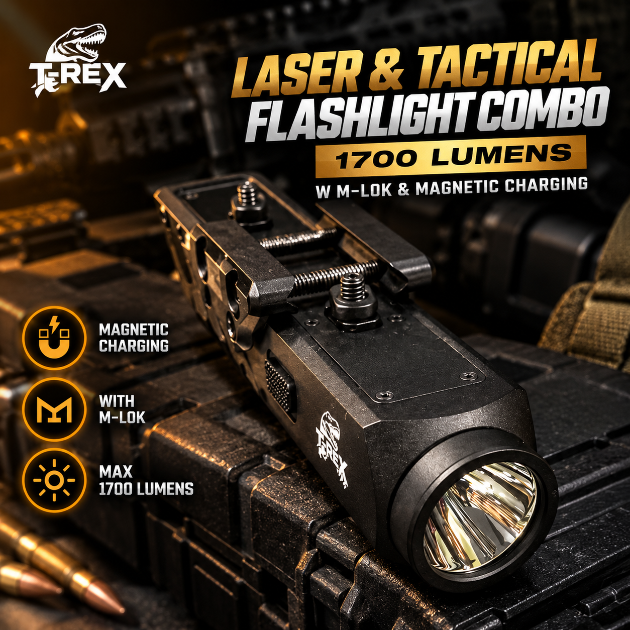 T-REX Laser & Tactical Flashlight Combo w M-Lok | 1700 Lumens | Black