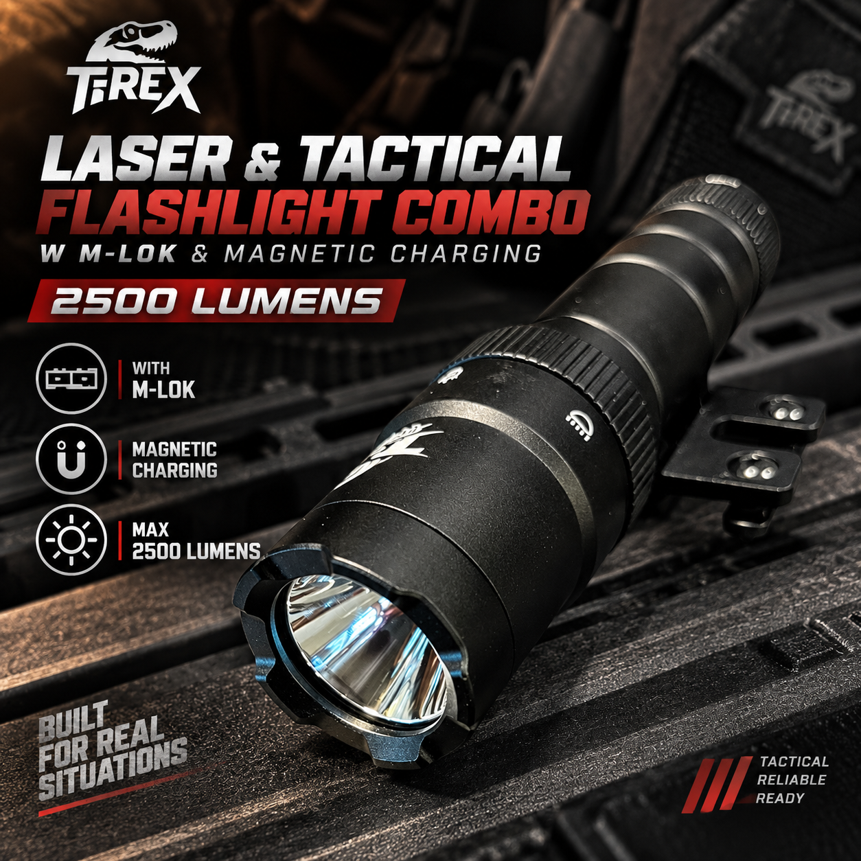 T-REX Laser & Tactical Flashlight Combo w M-Lok | 2500 Lumens | Black