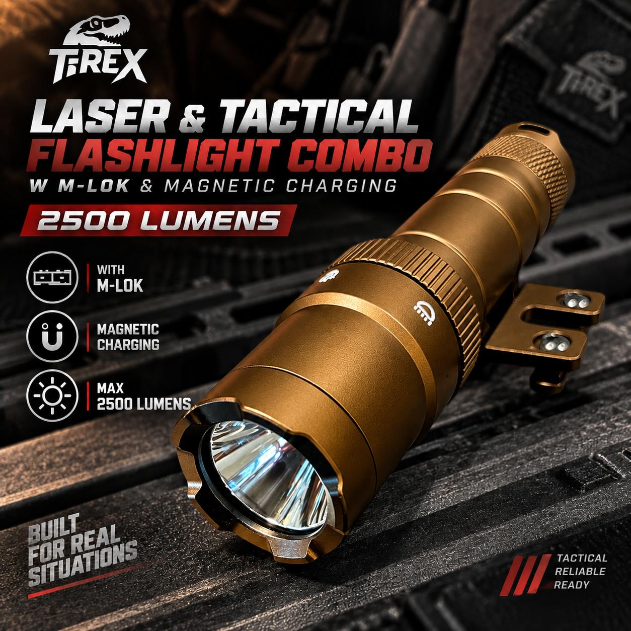 T-REX Laser & Tactical Flashlight Combo w M-Lok | 2500 Lumens | Bronze
