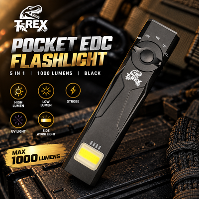 T-REX Pocket EDC Flashlight | 5 in 1 | 1000 Lumens | Black