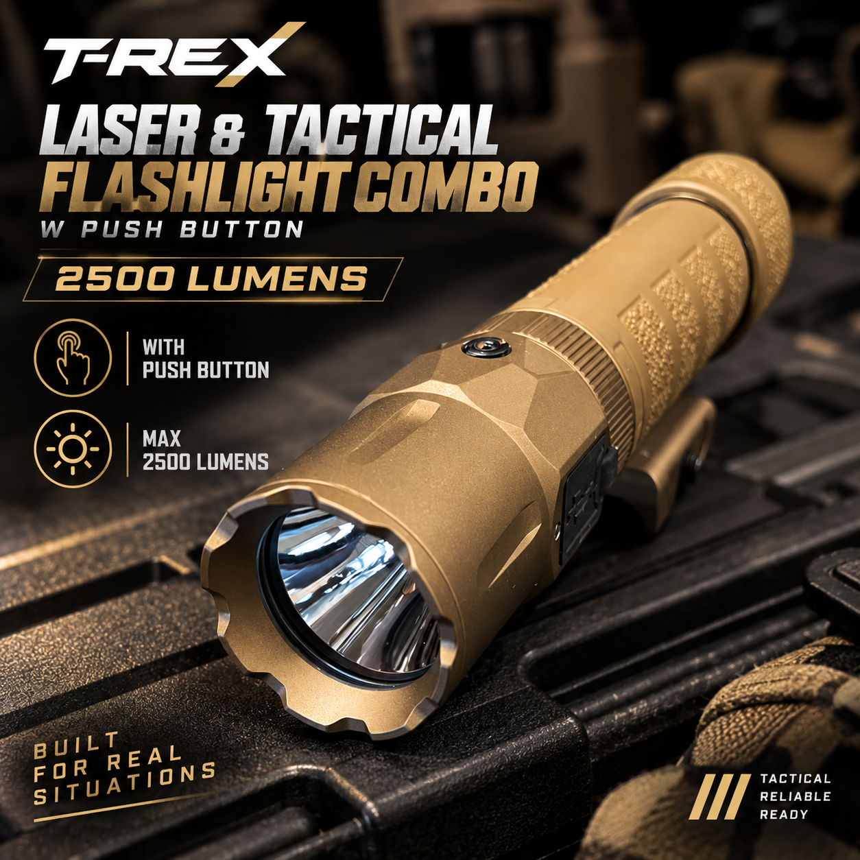T-REX Laser & Tactical Flashlight Combo | 2500 Lumens | FDE