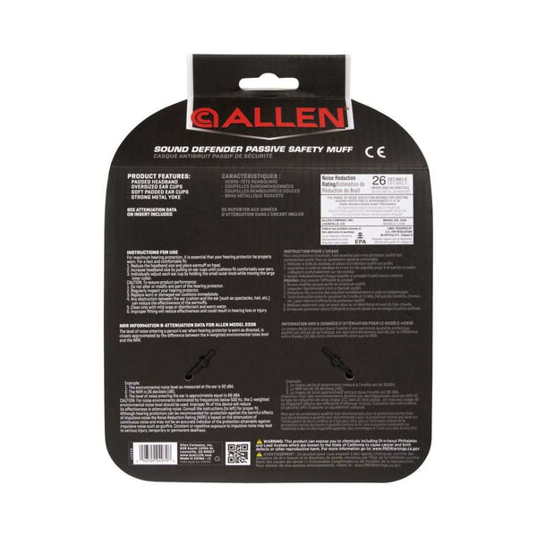 Allen Company Sound Defender Foldable Safety Earmuffs, 26 dB NRR, ANSI S3.19 & CE EN352-1 Hearing Protection Rated, Black/Gray - Scopes and Barrels