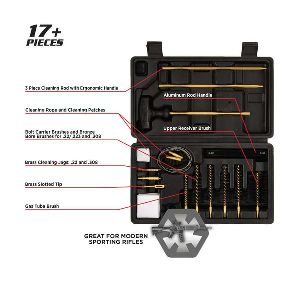 Krome Modern Sporting Rifle Cleaning Kit, .22, .223, 30, & 308 Cal., 17-Pieces, Black by Allen - Scopes and Barrels