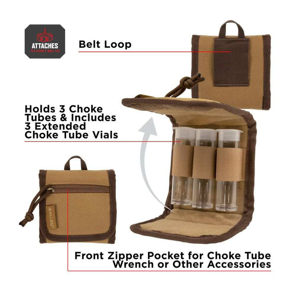 Allen Company Rival Choke Tube Holder & 3 Extended Vials, Tan - Scopes and Barrels